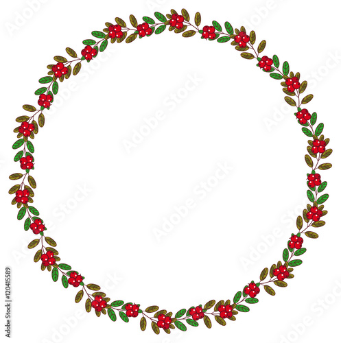 Round frame with cranberries and free space for text. Forest gifts. Vector clip art.