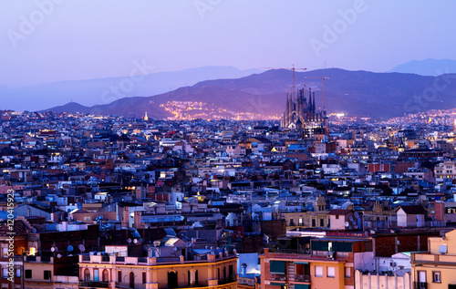 Barcelona in sunset time, Spain