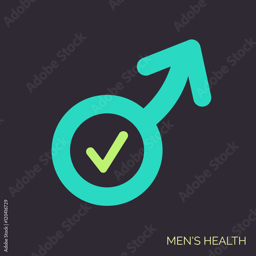 Modern vector flat icon of man sex symbol. Adult shop linear logo. Symbol of men power, good potency. Simple icon on dark background for urology clinic.