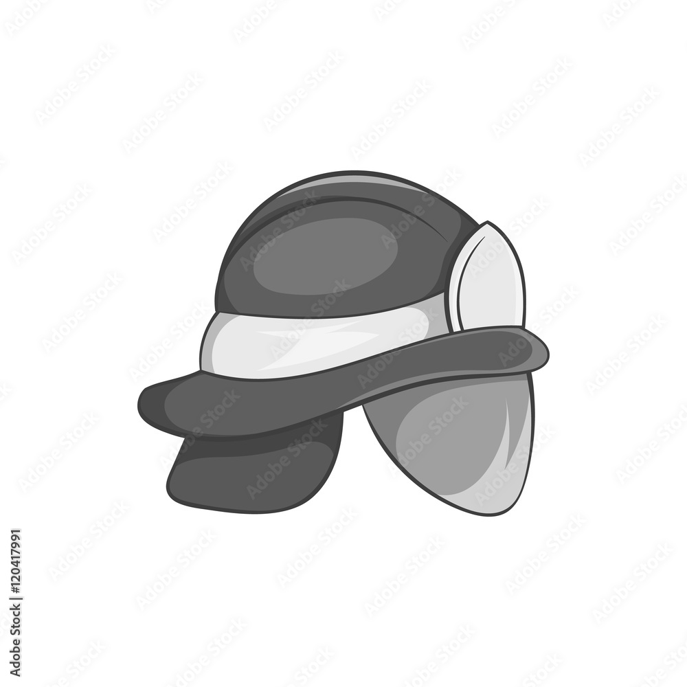 Helmet of firefighter icon in black monochrome style isolated on white background. Equipment symbol vector illustration Helmet of firefighter icon in black monochrome style isolated on white background. Equipment symbol vector illustration