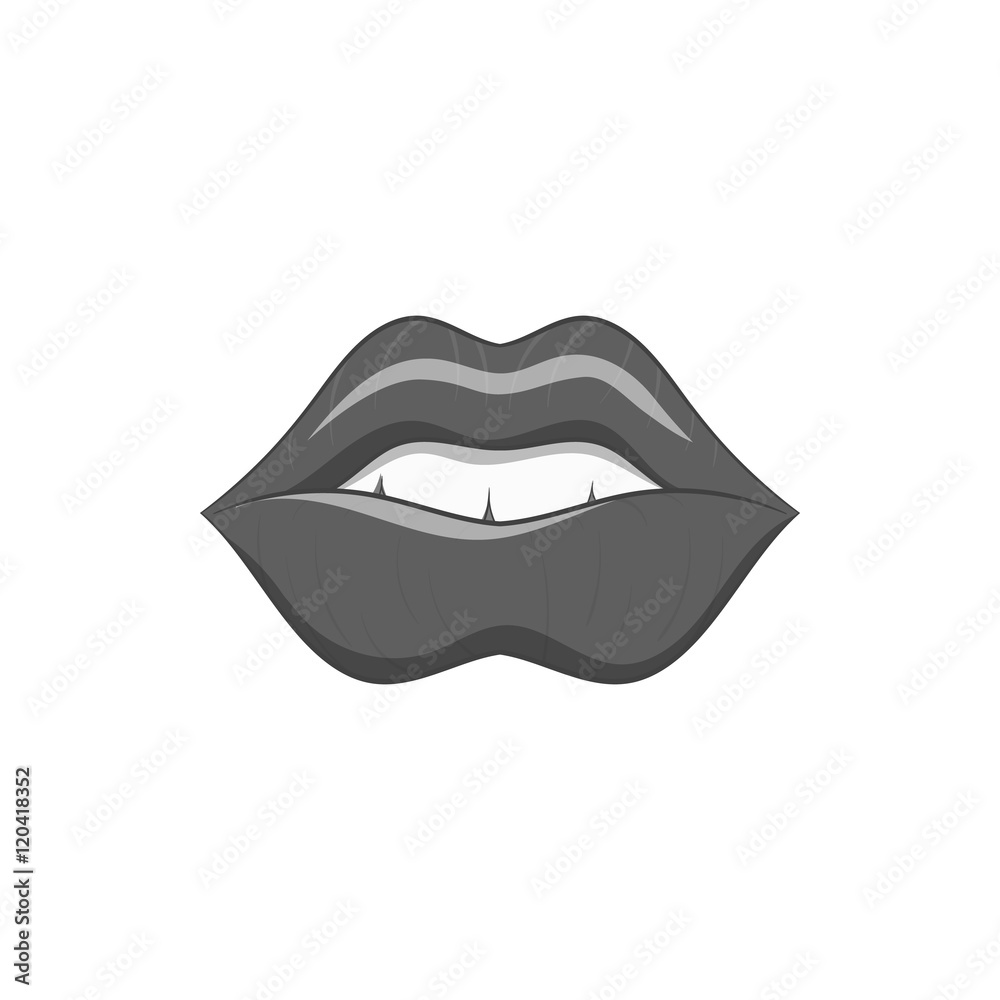 Lips icon in black monochrome style isolated on white background. Kiss symbol vector illustration Lips icon in black monochrome style isolated on white background. Kiss symbol vector illustration