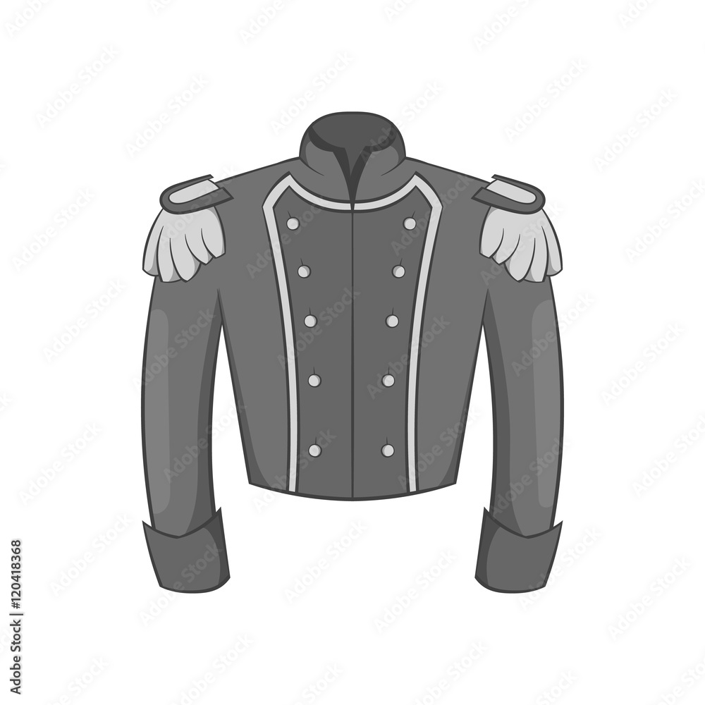Military jacket of guards icon in black monochrome style isolated on white background. Clothing symbol vector illustration Military jacket of guards icon in black monochrome style isolated on white background. Clothing symbol vector illustration