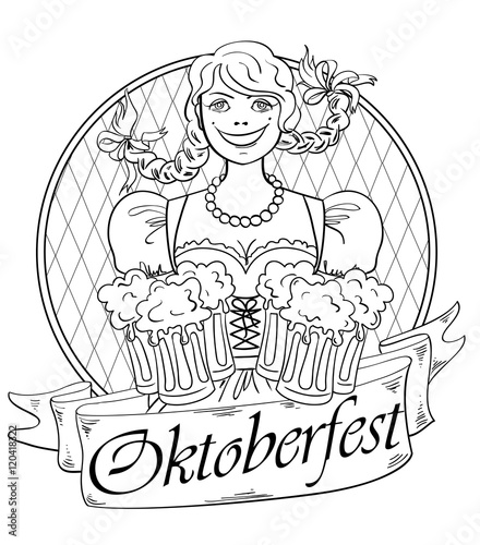 Oktoberfest Girl With Glasses Of Beer.