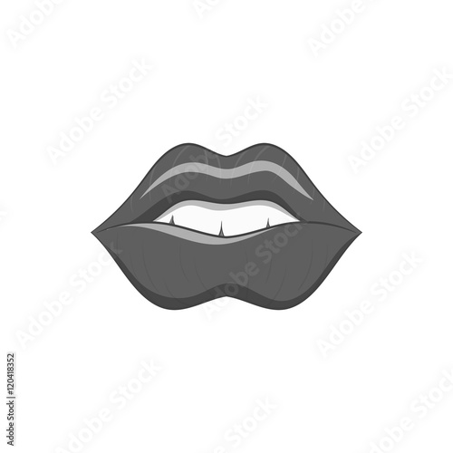 Lips icon in black monochrome style isolated on white background. Kiss symbol vector illustration