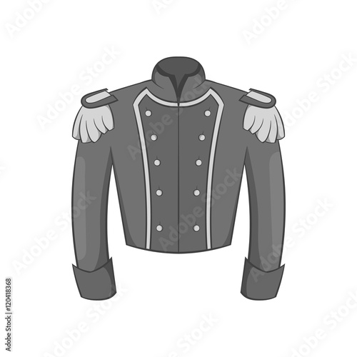Military jacket of guards icon in black monochrome style isolated on white background. Clothing symbol vector illustration
