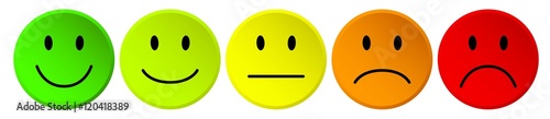 row of colorful vector rating smiley buttons / Reihe  Bewertung Kritik Smilie vektor Symbole bunt  photo