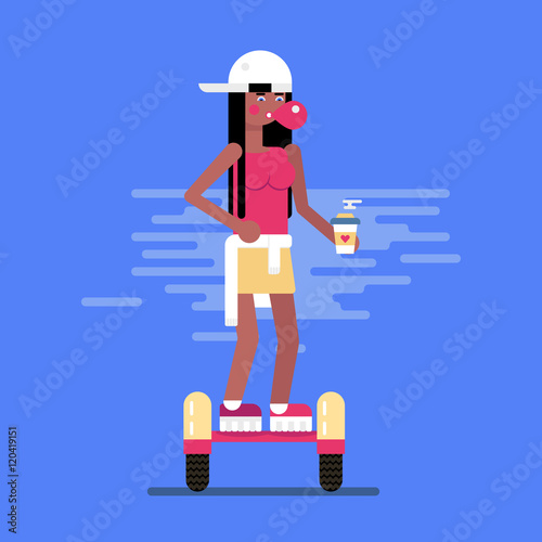 Young woman on electric scooter
