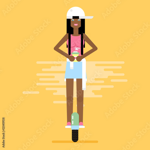 Young woman on electric scooter