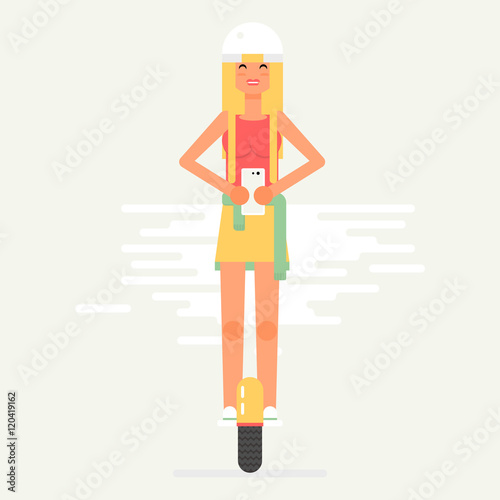 Young woman on electric scooter