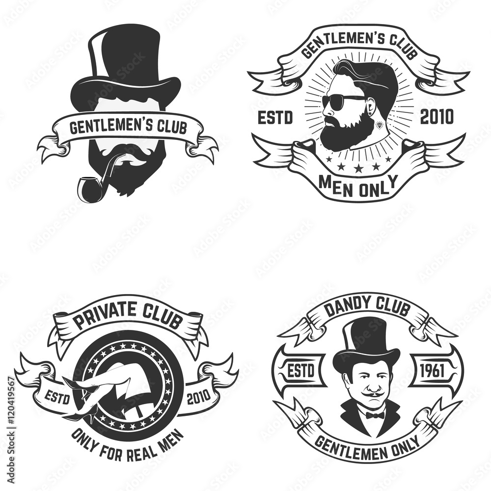 Obraz premium Set of mens club labels. Private men's club. Design element for