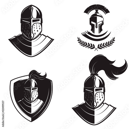 Set of knights helmets isolated on white background. Design elem