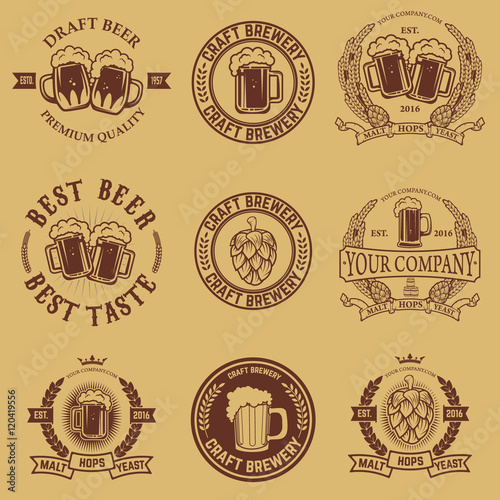 Set of labels templates with beer mug. Beer emblems. Bar. Pub. D