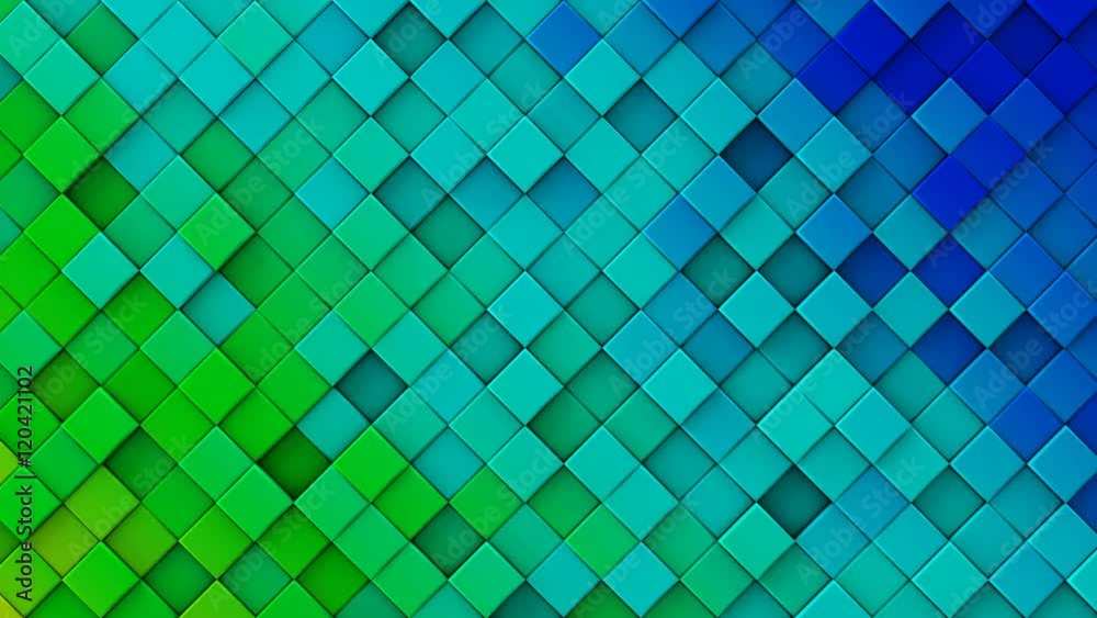 Blue and green gradient of rhombs. Geometric 3D render animation. Computer generated seamless loop abstract background 4k UHD (3840x2160)
