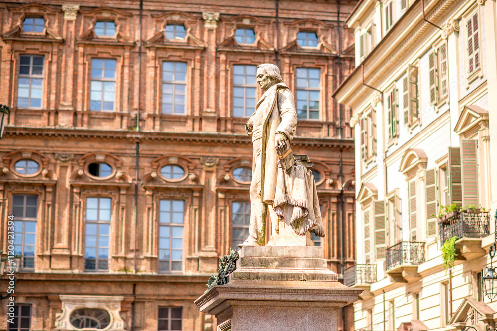 Vincenzo Gioberti statue in the old city center of Turin city in Italy