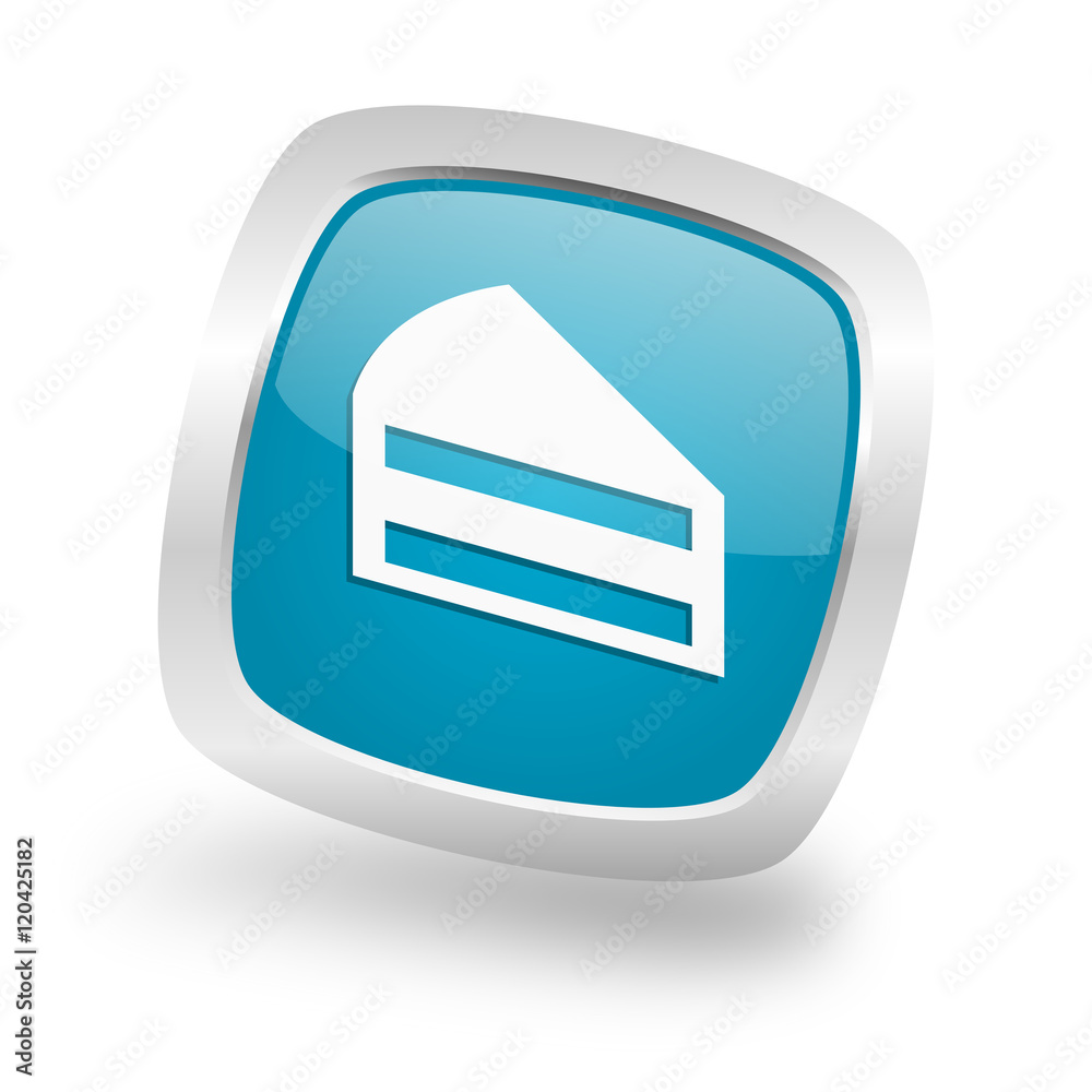 cake square blue glossy chrome silver metallic web icon cake square blue glossy chrome silver metallic web icon