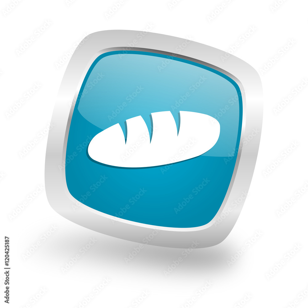 bread square blue glossy chrome silver metallic web icon bread square blue glossy chrome silver metallic web icon