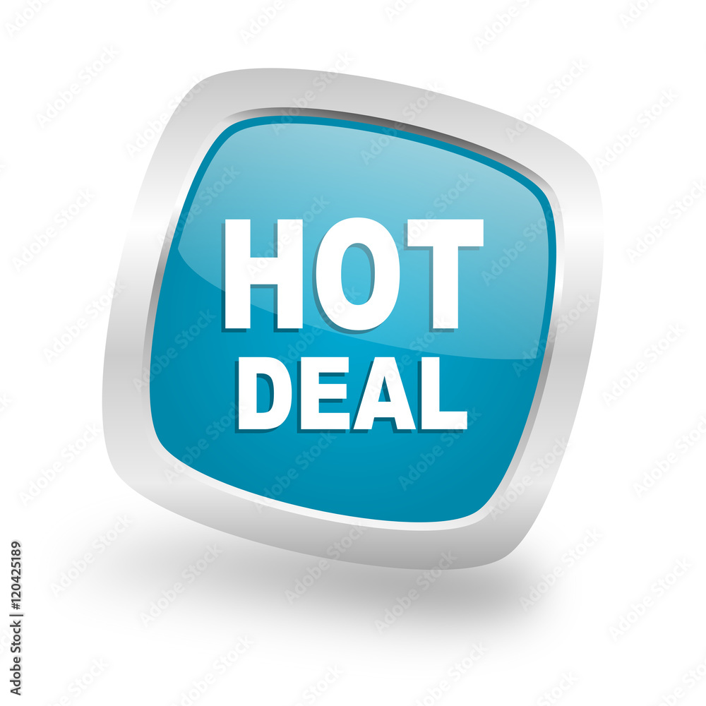 hot deal square blue glossy chrome silver metallic web icon hot deal square blue glossy chrome silver metallic web icon