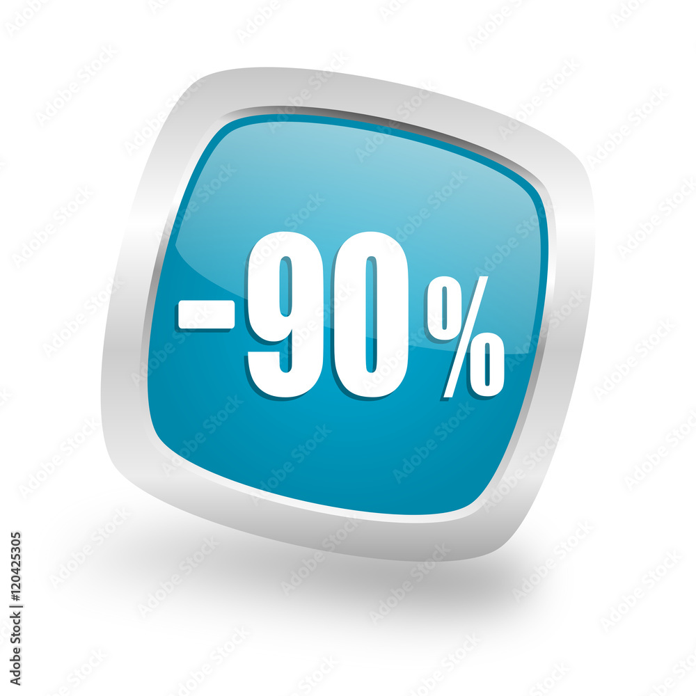 90 percent sale retail square blue glossy chrome silver metallic web icon 90 percent sale retail square blue glossy chrome silver metallic web icon