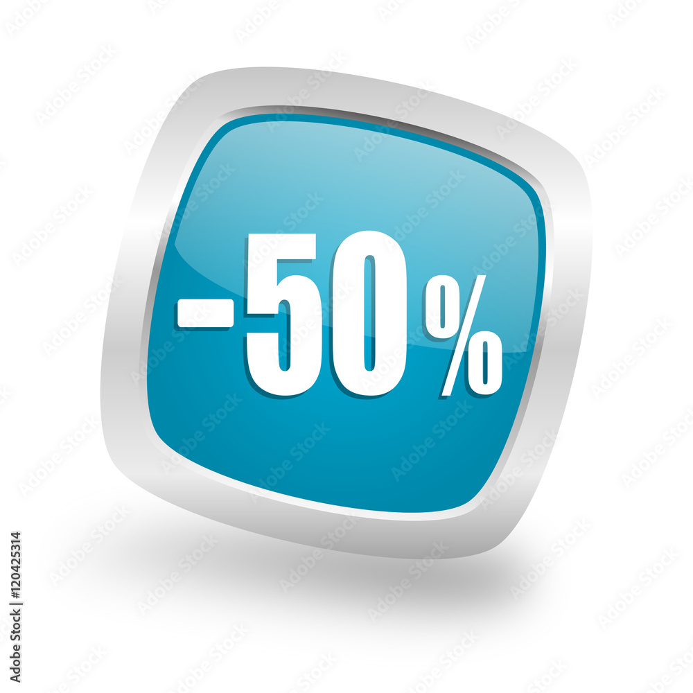 50 percent sale retail square blue glossy chrome silver metallic web icon 50 percent sale retail square blue glossy chrome silver metallic web icon