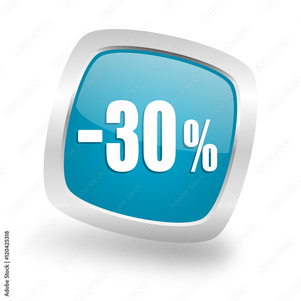 30 percent sale retail square blue glossy chrome silver metallic web icon 30 percent sale retail square blue glossy chrome silver metallic web icon