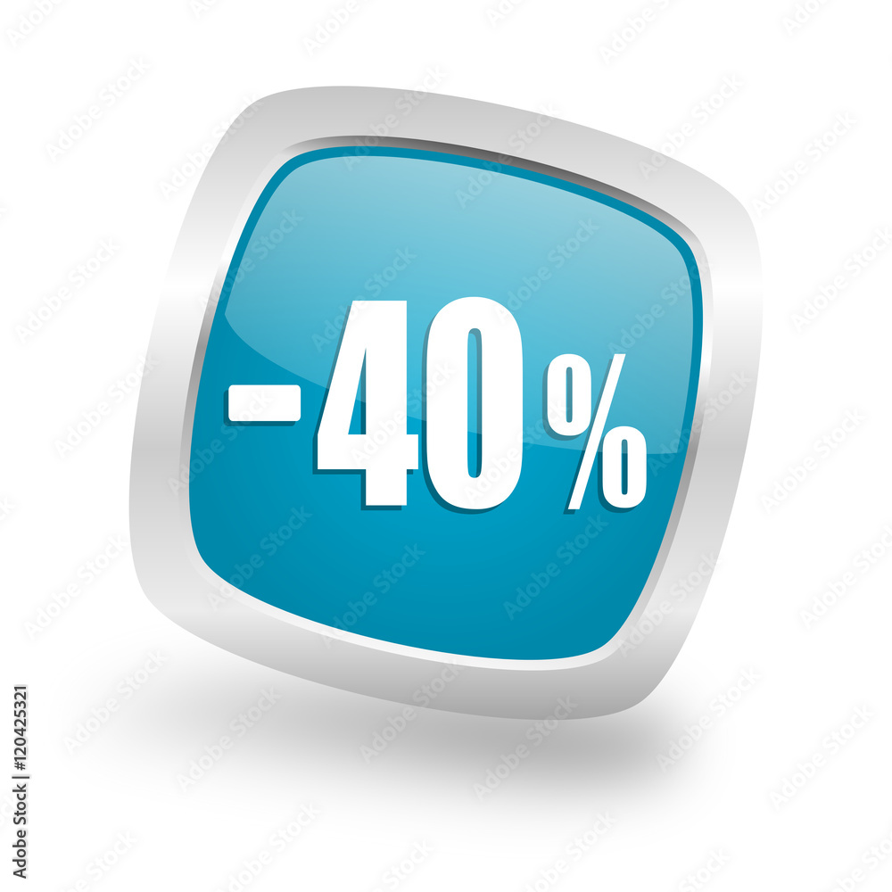 40 percent sale retail square blue glossy chrome silver metallic web icon 40 percent sale retail square blue glossy chrome silver metallic web icon