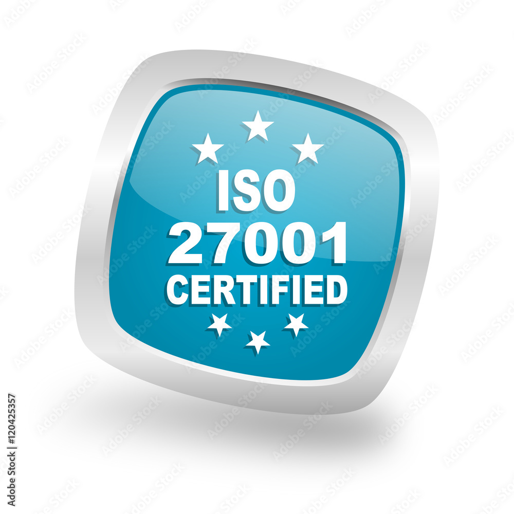 iso 27001 square blue glossy chrome silver metallic web icon iso 27001 square blue glossy chrome silver metallic web icon
