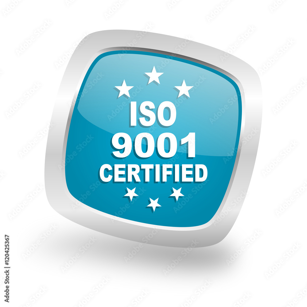iso 9001 square blue glossy chrome silver metallic web icon iso 9001 square blue glossy chrome silver metallic web icon