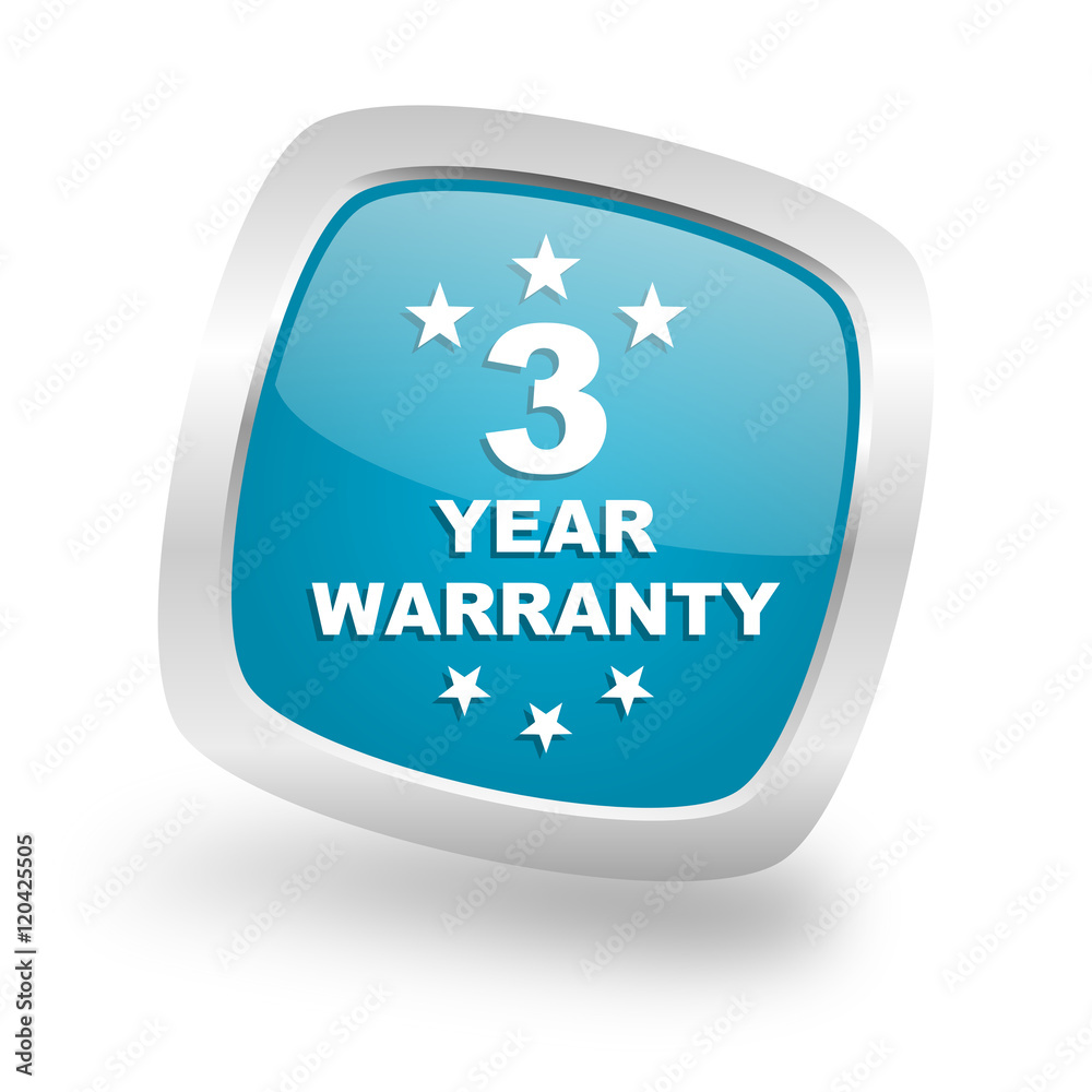 warranty guarantee 3 year square blue glossy chrome silver metallic web icon warranty guarantee 3 year square blue glossy chrome silver metallic web icon