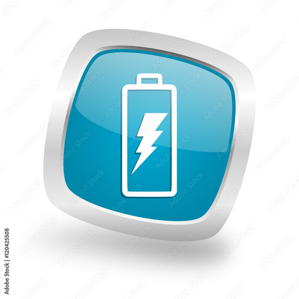 battery square blue glossy chrome silver metallic web icon battery square blue glossy chrome silver metallic web icon