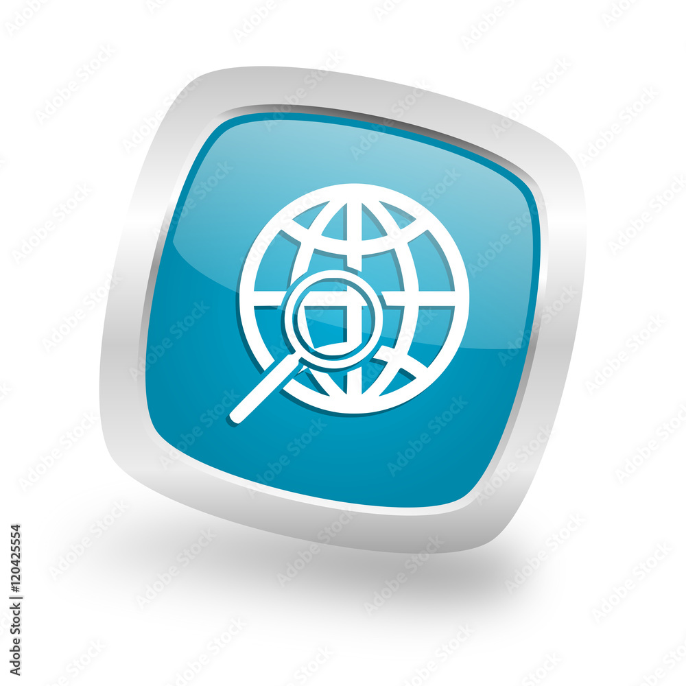 search square blue glossy chrome silver metallic web icon