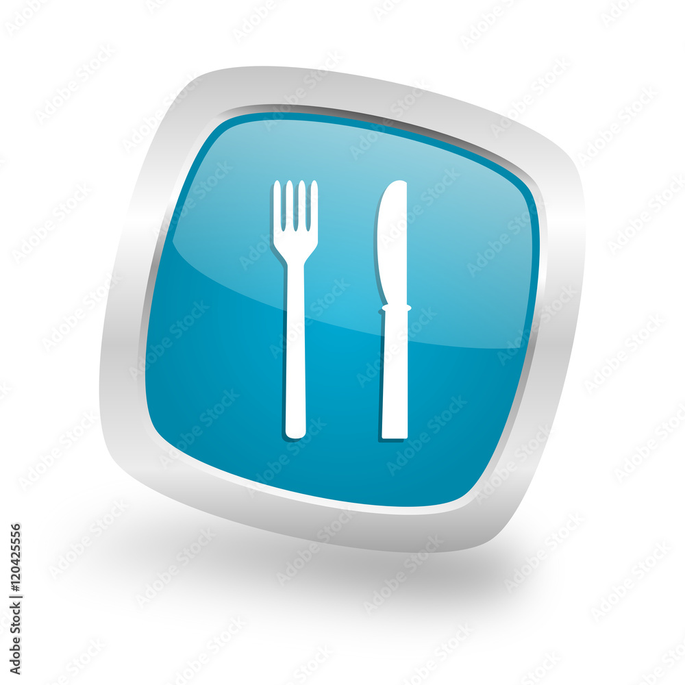 eat square blue glossy chrome silver metallic web icon eat square blue glossy chrome silver metallic web icon