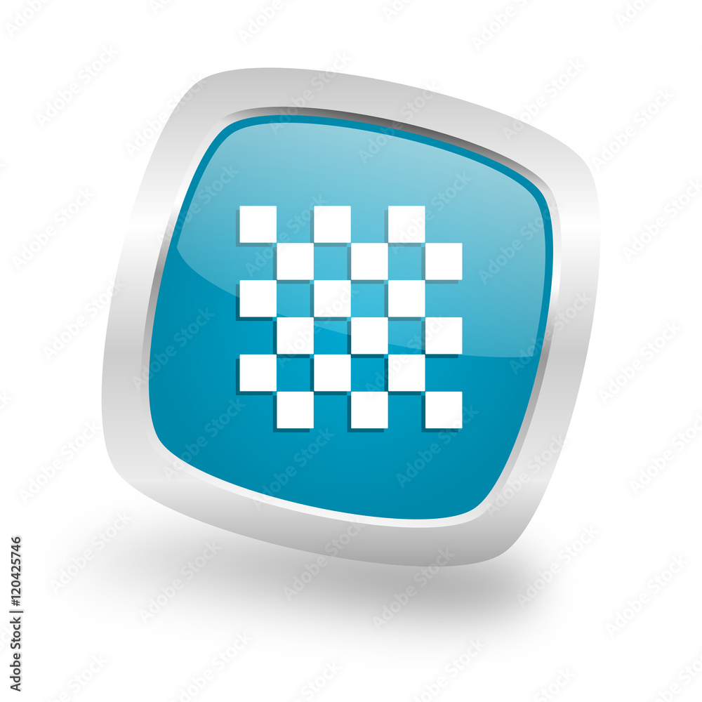 chess square blue glossy chrome silver metallic web icon chess square blue glossy chrome silver metallic web icon
