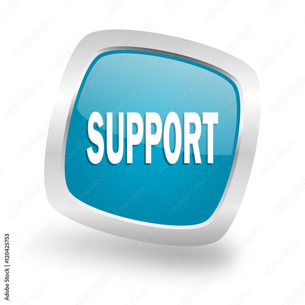 support square blue glossy chrome silver metallic web icon support square blue glossy chrome silver metallic web icon