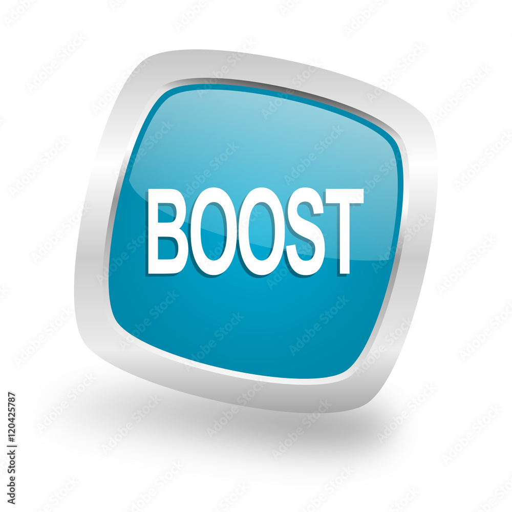 boost square blue glossy chrome silver metallic web icon boost square blue glossy chrome silver metallic web icon