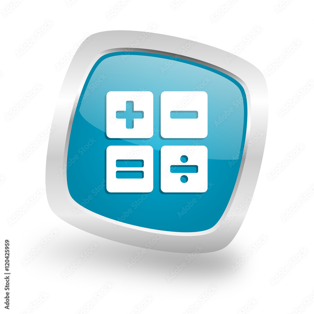 calculator square blue glossy chrome silver metallic web icon calculator square blue glossy chrome silver metallic web icon