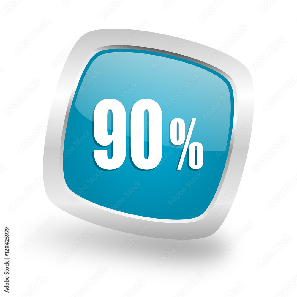 90 percent square blue glossy chrome silver metallic web icon 90 percent square blue glossy chrome silver metallic web icon
