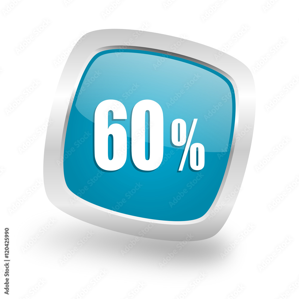60 percent square blue glossy chrome silver metallic web icon 60 percent square blue glossy chrome silver metallic web icon