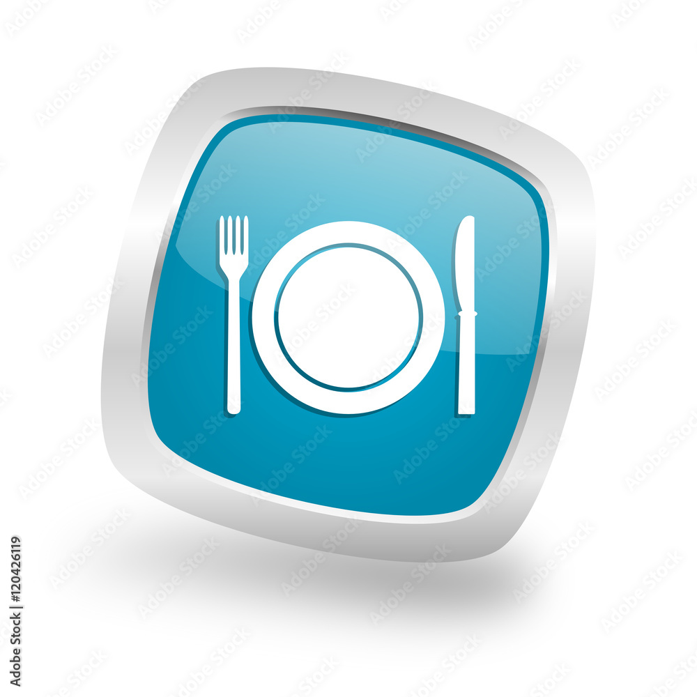 restaurant square blue glossy chrome silver metallic web icon restaurant square blue glossy chrome silver metallic web icon