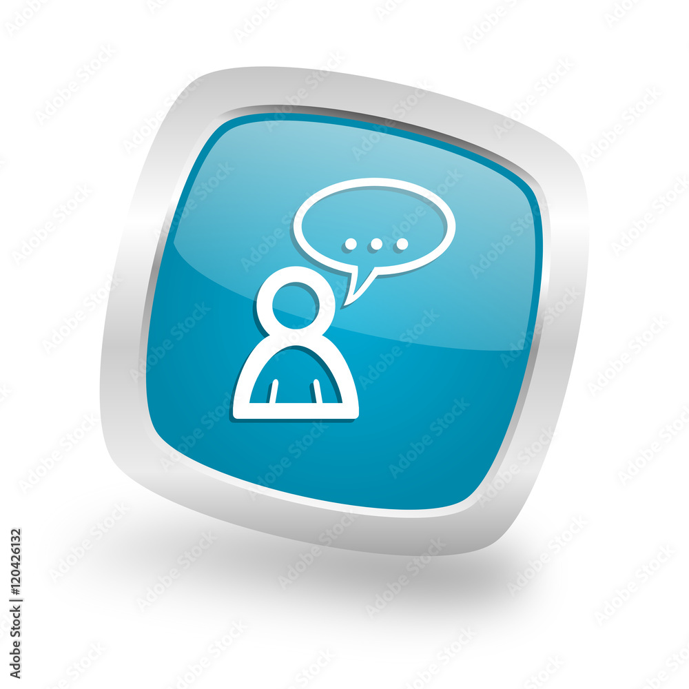 forum square blue glossy chrome silver metallic web icon forum square blue glossy chrome silver metallic web icon