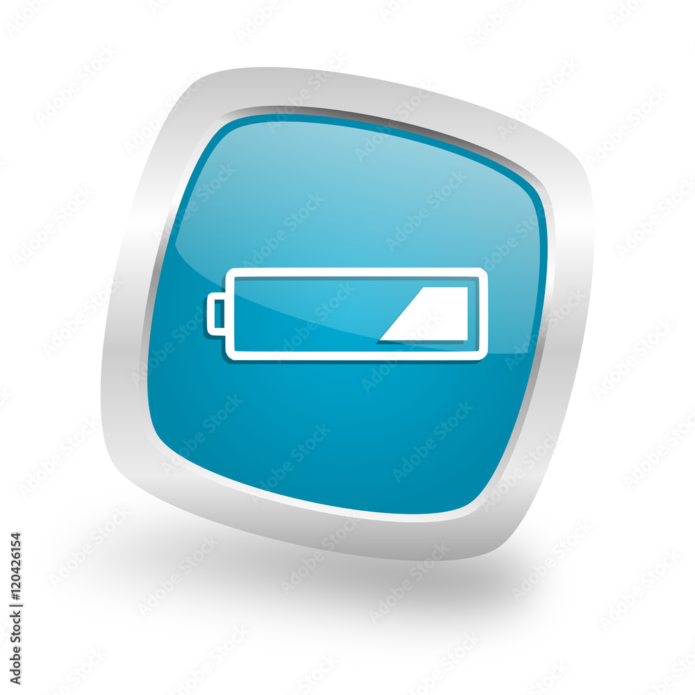 battery square blue glossy chrome silver metallic web icon battery square blue glossy chrome silver metallic web icon