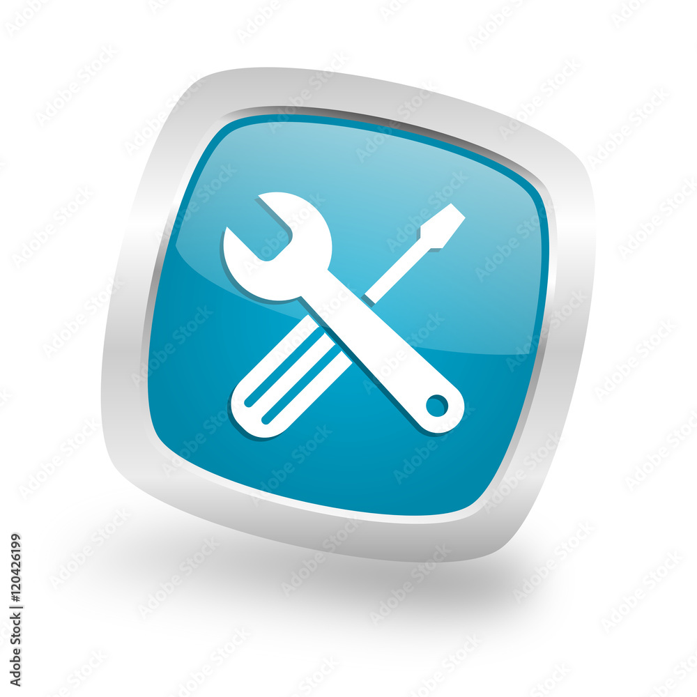 tools square blue glossy chrome silver metallic web icon tools square blue glossy chrome silver metallic web icon