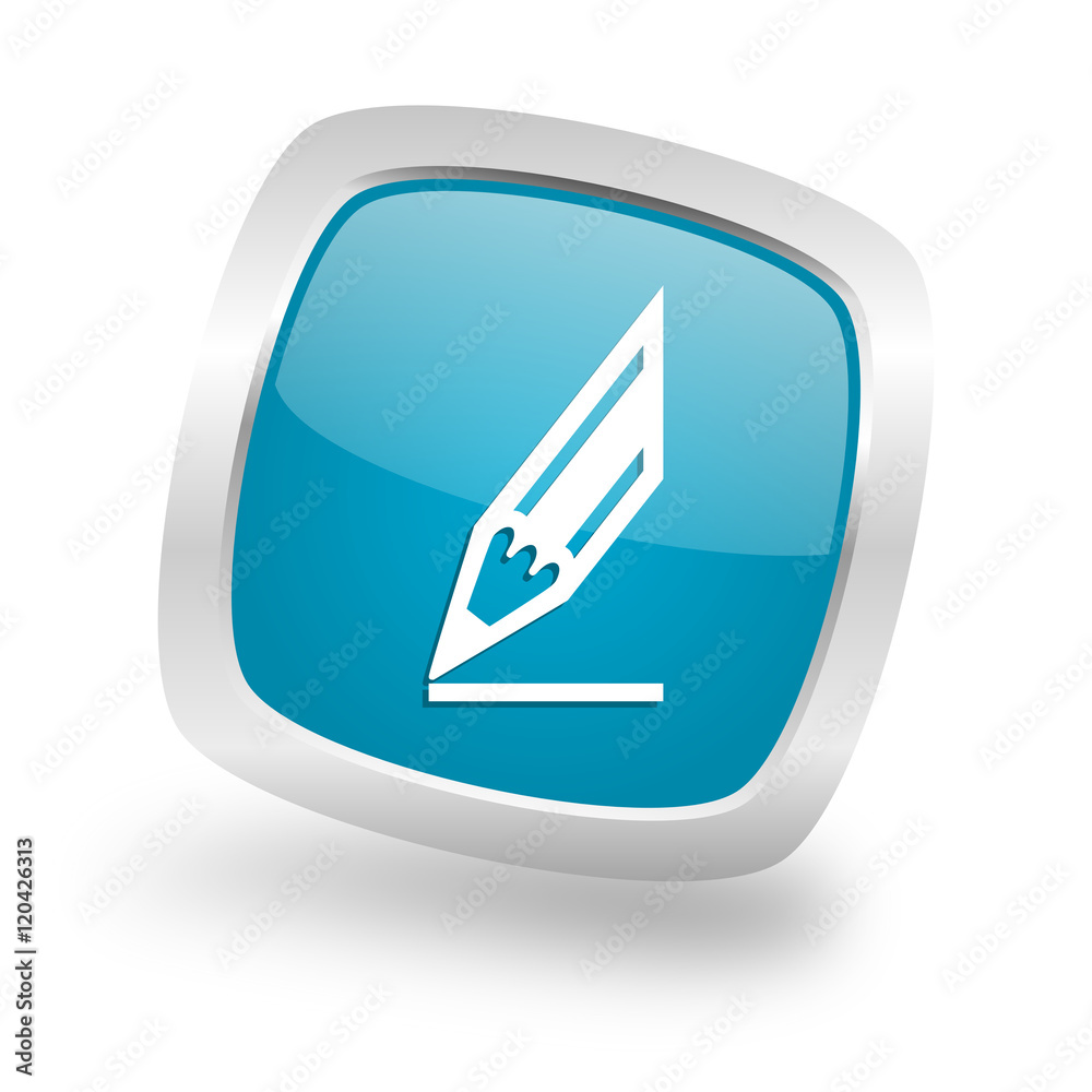 pencil square blue glossy chrome silver metallic web icon pencil square blue glossy chrome silver metallic web icon