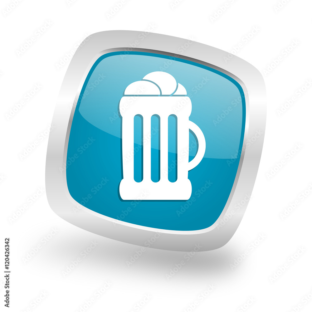 beer square blue glossy chrome silver metallic web icon beer square blue glossy chrome silver metallic web icon