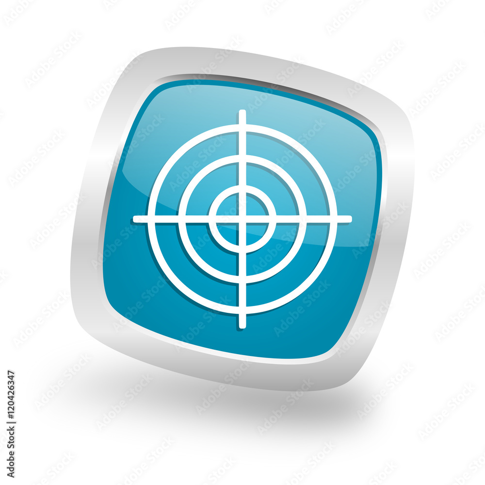 target square blue glossy chrome silver metallic web icon target square blue glossy chrome silver metallic web icon