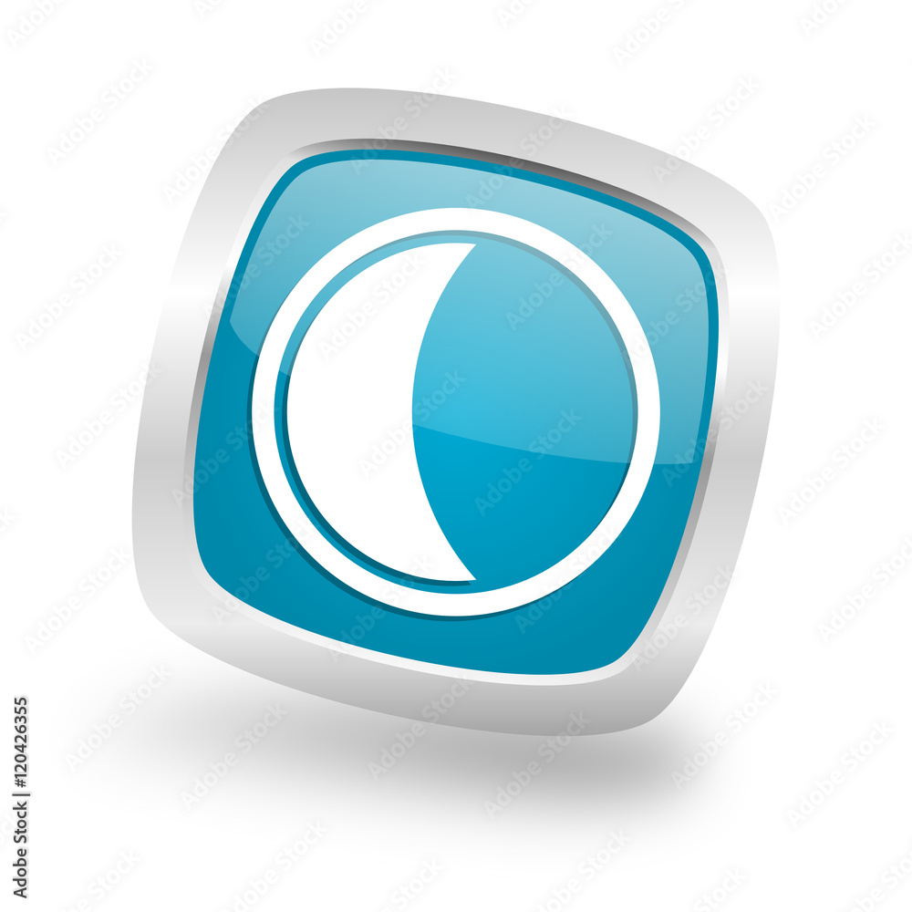 moon square blue glossy chrome silver metallic web icon moon square blue glossy chrome silver metallic web icon