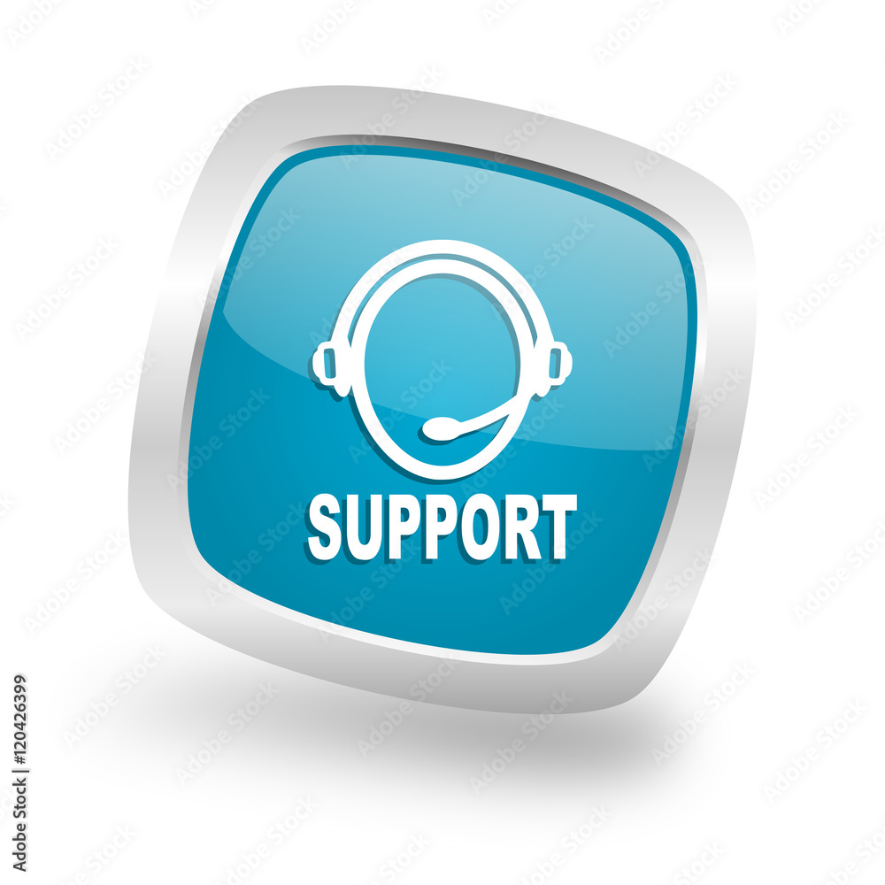 support square blue glossy chrome silver metallic web icon support square blue glossy chrome silver metallic web icon