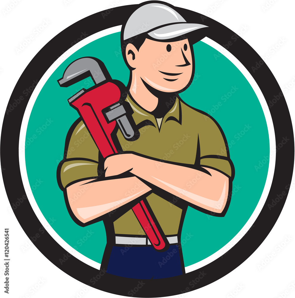 Plumber Arms Crossed Circle Cartoon Plumber Arms Crossed Circle Cartoon