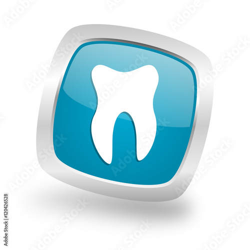 tooth square blue glossy chrome silver metallic web icon