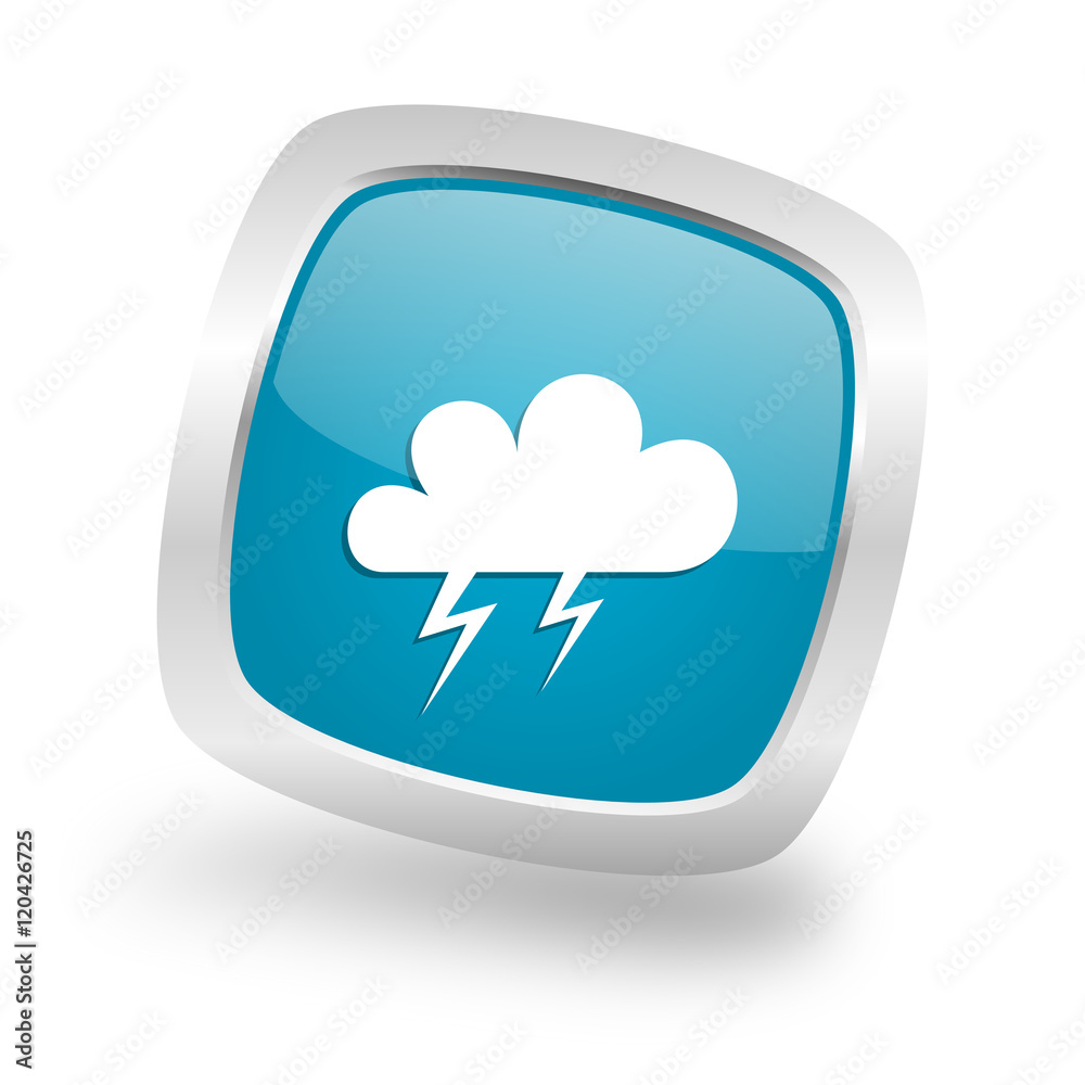 storm square blue glossy chrome silver metallic web icon storm square blue glossy chrome silver metallic web icon