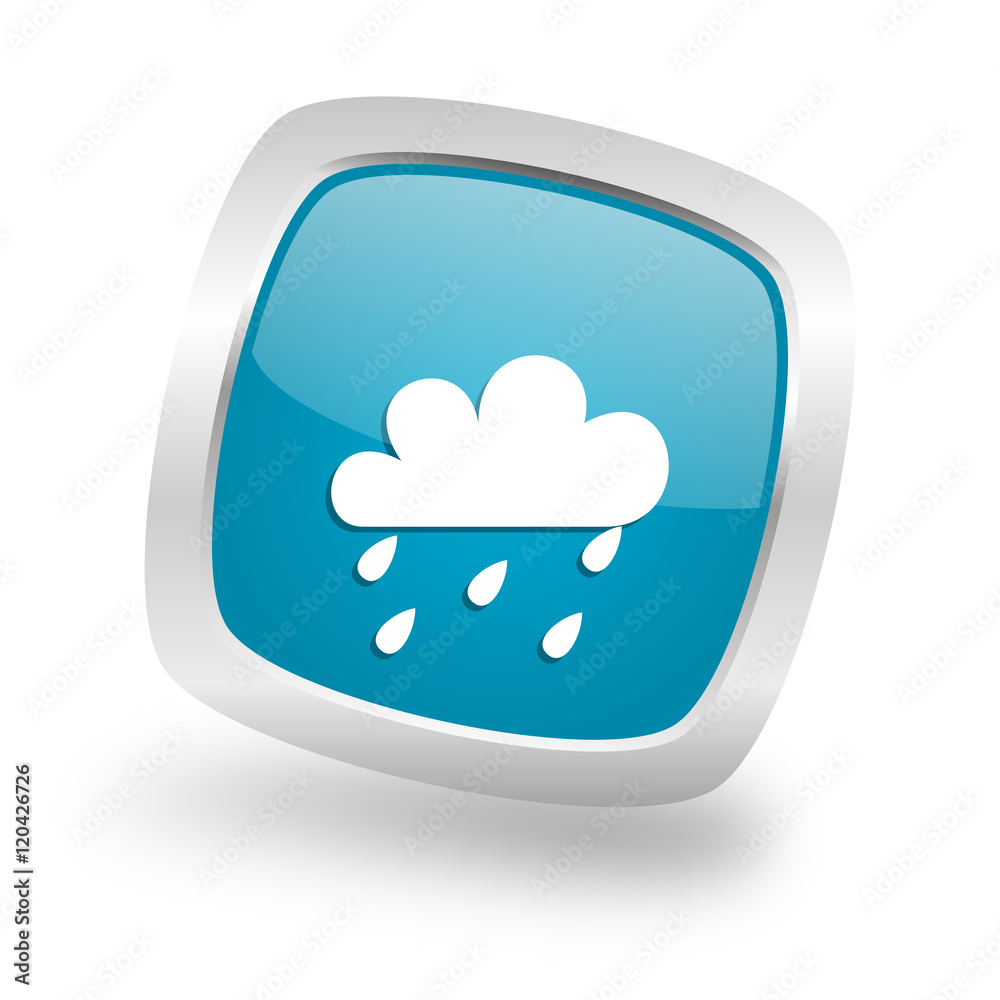 rain square blue glossy chrome silver metallic web icon rain square blue glossy chrome silver metallic web icon